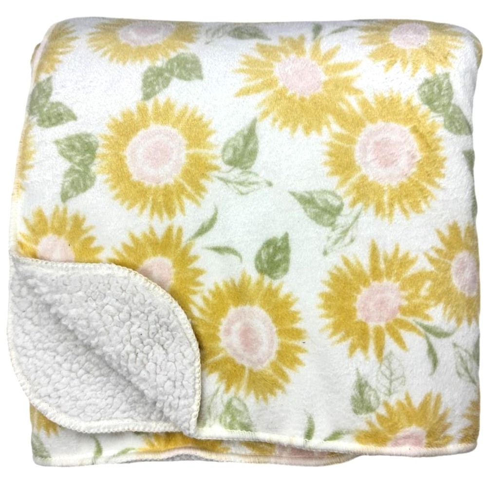 Chick Pea Baby Girl Sunflower White Sherpa Blanket Lovey Soft 30x40 Security‎